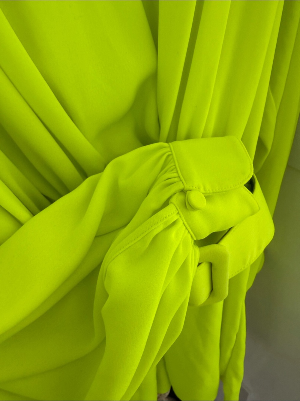 OFF-WHITE Vibrant Neon Green Wrap Dress with Belt - Picture 12 of 15